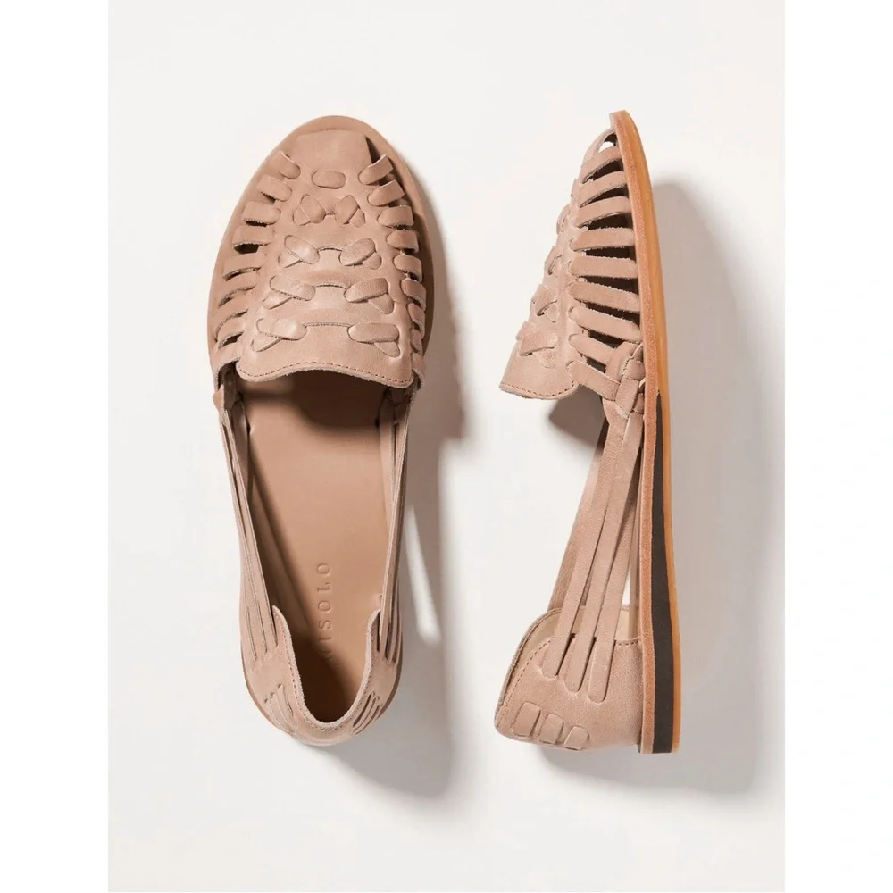 Women's Woven Leather Flats - Nude - Picture 1 of 15